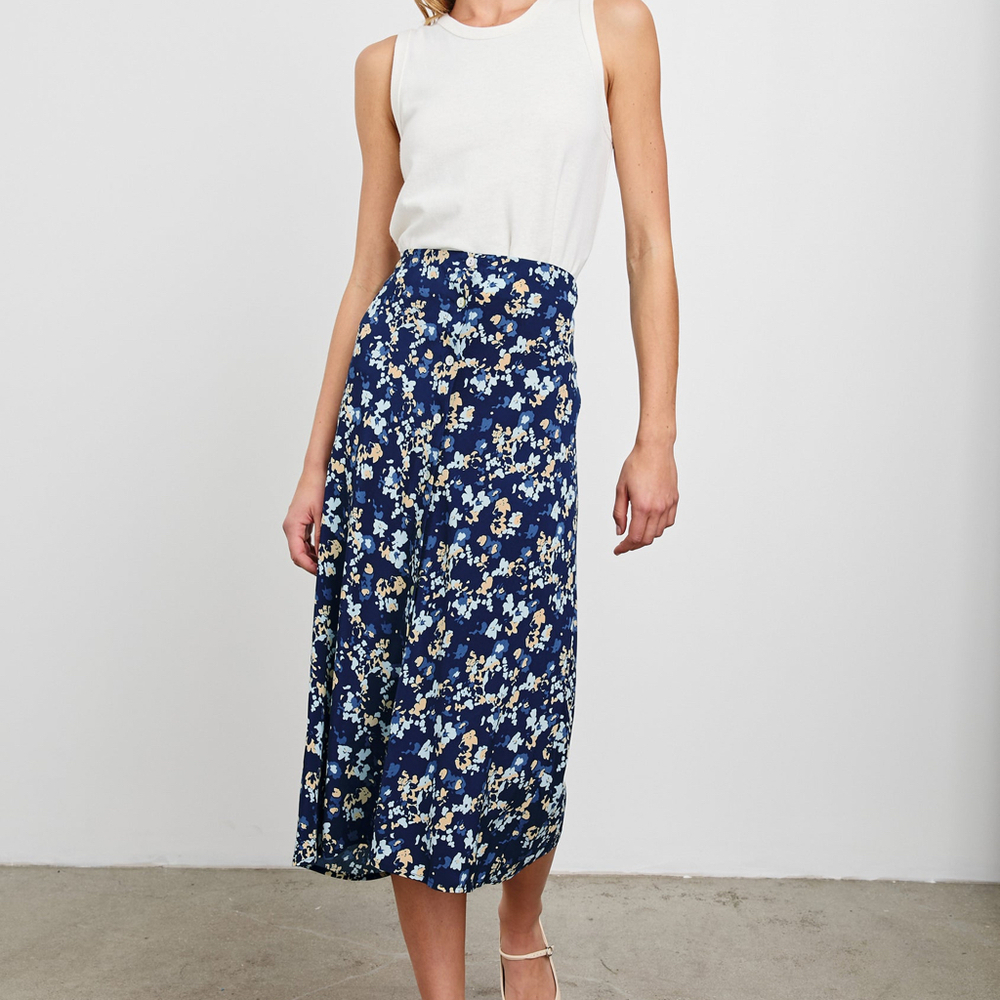 Rosetta Skirt Navy Flora Rail S, summer flower skirt